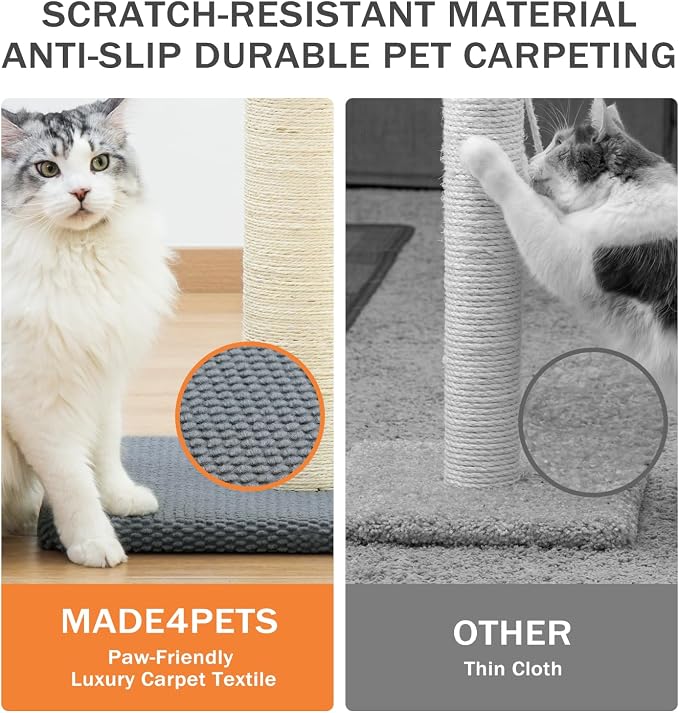 Made4Pets Cat Scratching Post with Sisal & Carpet for Indoor Cats, 23.6" | Cat Scratcher with Wide Stable Base, Interactive Hanging Toys, Ideal for Kittens, Small Cats and Everyday Indoor Play