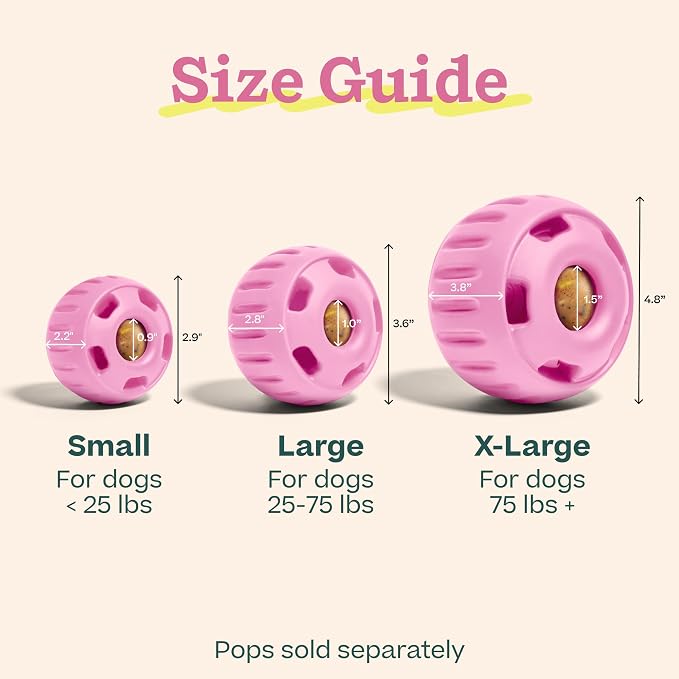 WOOF Pupsicle Interactive Dog Ball Toy for Dogs Small 10-25 lbs - Pink | Long-lasting enrichment toy for small dogs, easy-fill design, low-mess play, made of natural rubber, easy to clean