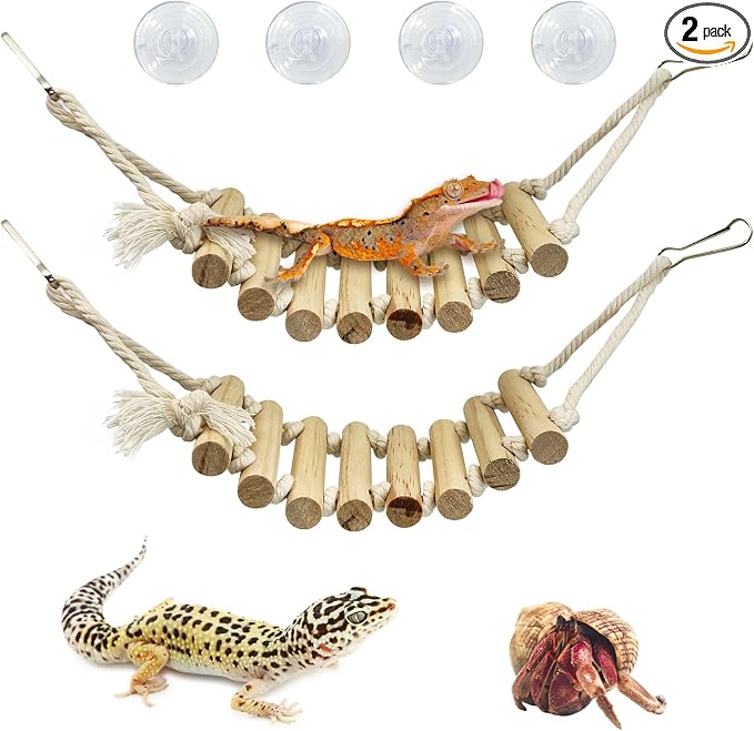 VCEPJH 2pcs Reptile Bridge Leopard Gecko Climbing Ladder Wooden Basking Lounger Reptile Tank Accessories for Hermit Crab Juvenile Bearded Dragon Chameleon Small Lizard Tree Frog and Turtle