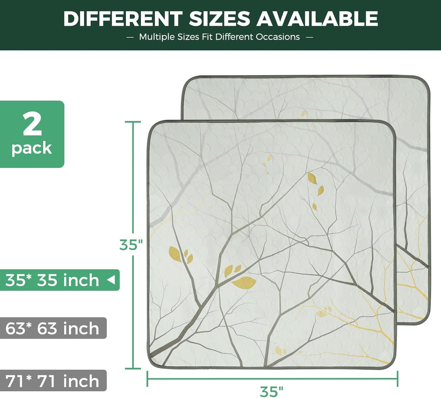 FXW Washable Pee Pads for Dogs, Puppy Pads with Super Absorbent, Specifically Designed for Potty Training, 35" Square, Branch, 2 Packs