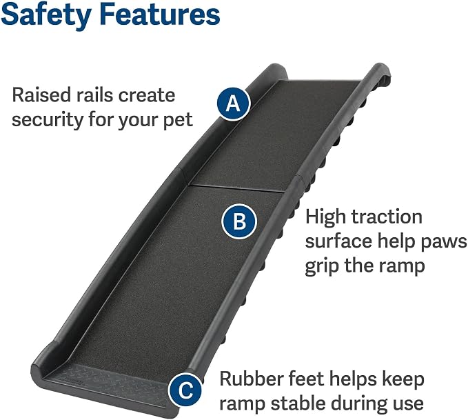 PetSafe Happy Ride Folding Dog Ramp | Extends 62 in, Lightweight Ramp Folds for Storage, High-Traction Surface, Side Rails & Rubber Feet, Supports up to 150 Lb