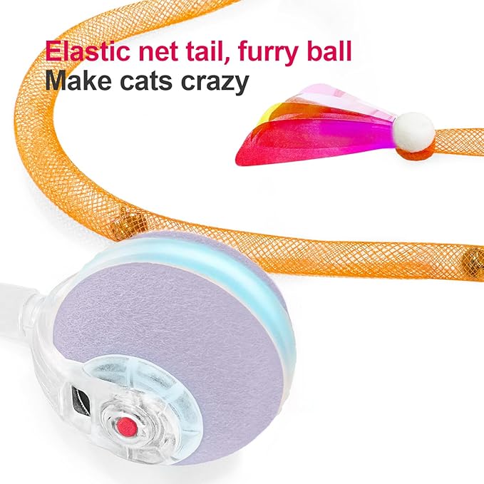 Interactive Cat Toys for Indoor Cats,The 3rd Generation Agile Moving Cat Ball with Elastic Mesh Tail,Automatic Kitten Toys for Bored Indoor Cats (Purple)
