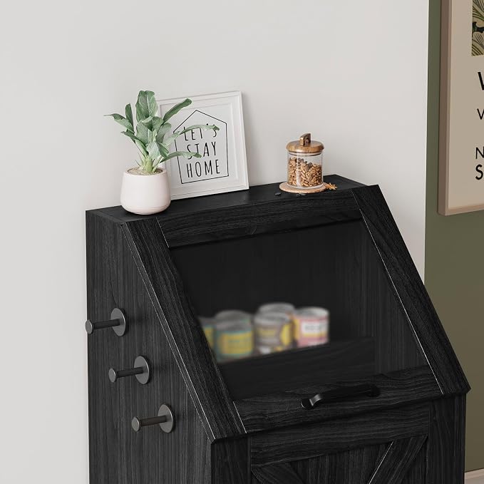 Dog Feeding Station with 2 Elevated Bowls, Dog Food Storage Cabinet with Pet Toy Organizer and Flip Top Pet Feeding Station,Hidden Pet Feeder Station