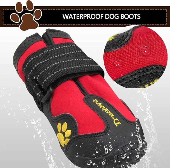 Expawlorer Anti-Slip Dog Shoes for Large Dogs,Dog Booties for Winter with Rugged Sole and Reflective Strap,Waterproof Dog Rain Boots,Dog Paw Protectors for Cold/Hot Pavement,Dog Snow Shoes for Outdoor