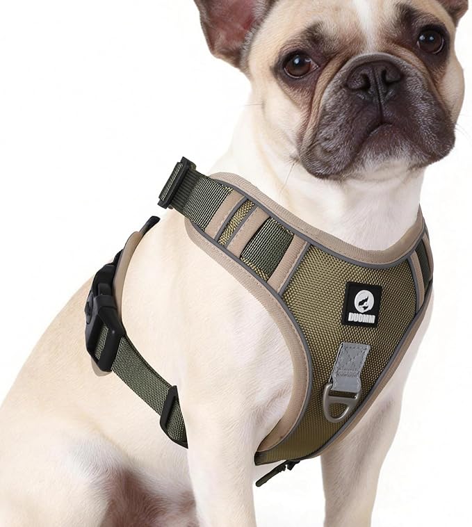No-Pull Tactical Dog Harness for Medium Dogs — 1680D Reflective Padded Vest | with Handle | Waterproof Oxford | Dual Clip No-Pull | Escape-Proof | Fits Chest 18-25in | Khaki, M