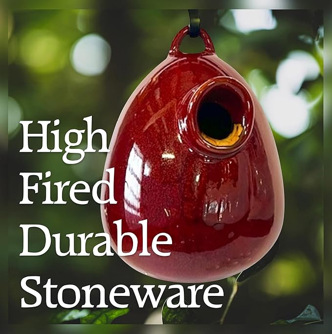 BYER OF MAINE Alcyon Egg/Bottle Bird Home, Porcelain, Glaze Finish, Oxide Red, 7”x7”x9”