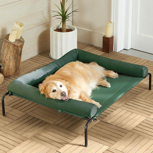 Cooling Elevated Dog Bed for Large Dogs – Waterproof Raised Dog Cot with Slope Headrest, Breathable Teslin Mesh, Durable & Portable Pet Bed for Indoor and Outdoor Use, Grey