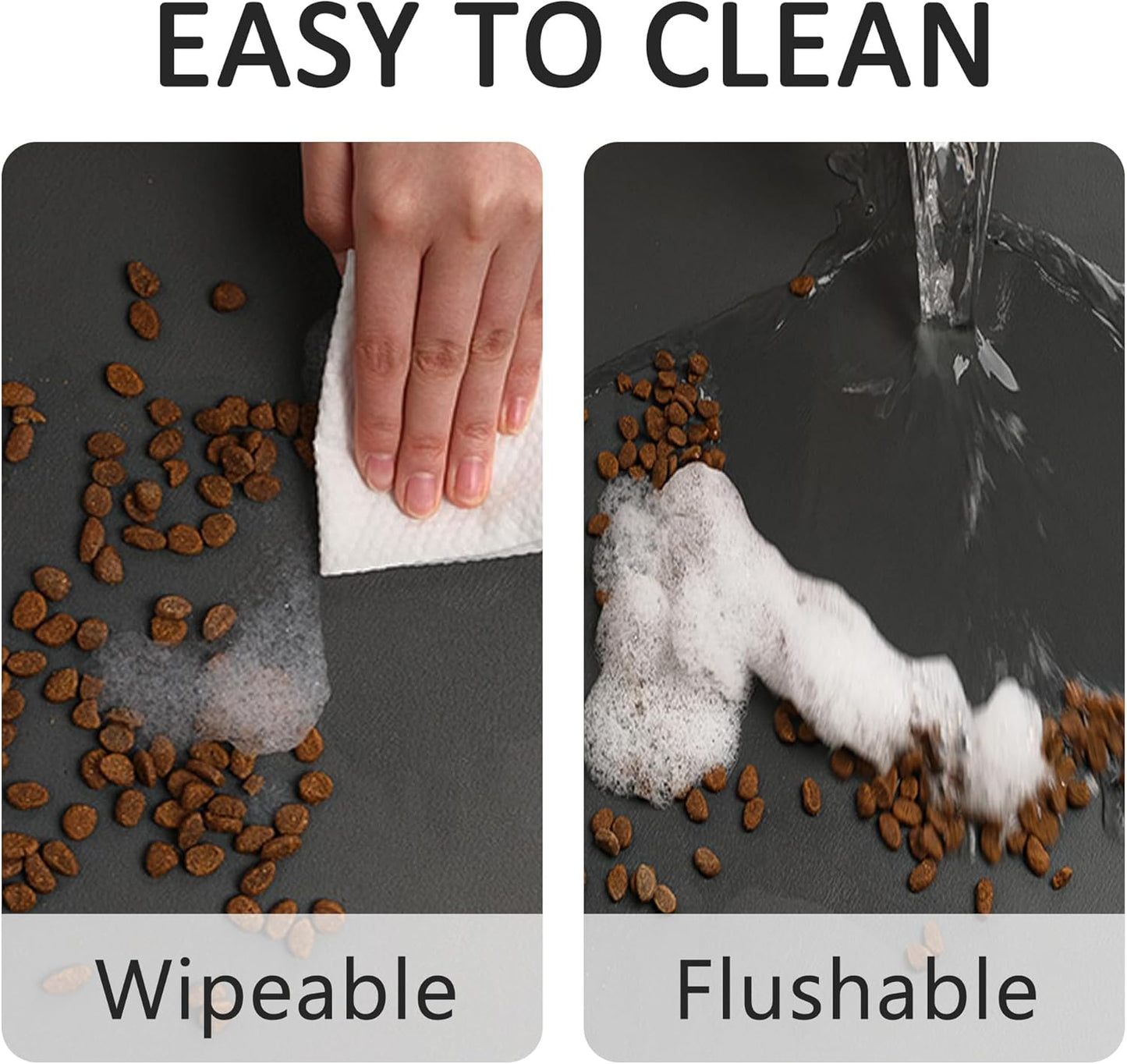 YCT Pet Feeding Mats - Non-Slip, Super Absorbent, 18.1 x 11.8 inches, Brown with Footprints Logo