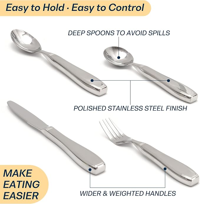 Weighted Utensils for Hand Tremors and Parkinsons, Arthritis, Weak Hand Grip - Weighted Silverware for Hand Tremors - Adaptive Utensils for Elderly - Parkinsons Aids for Living Parkinsons Gadgets Gift