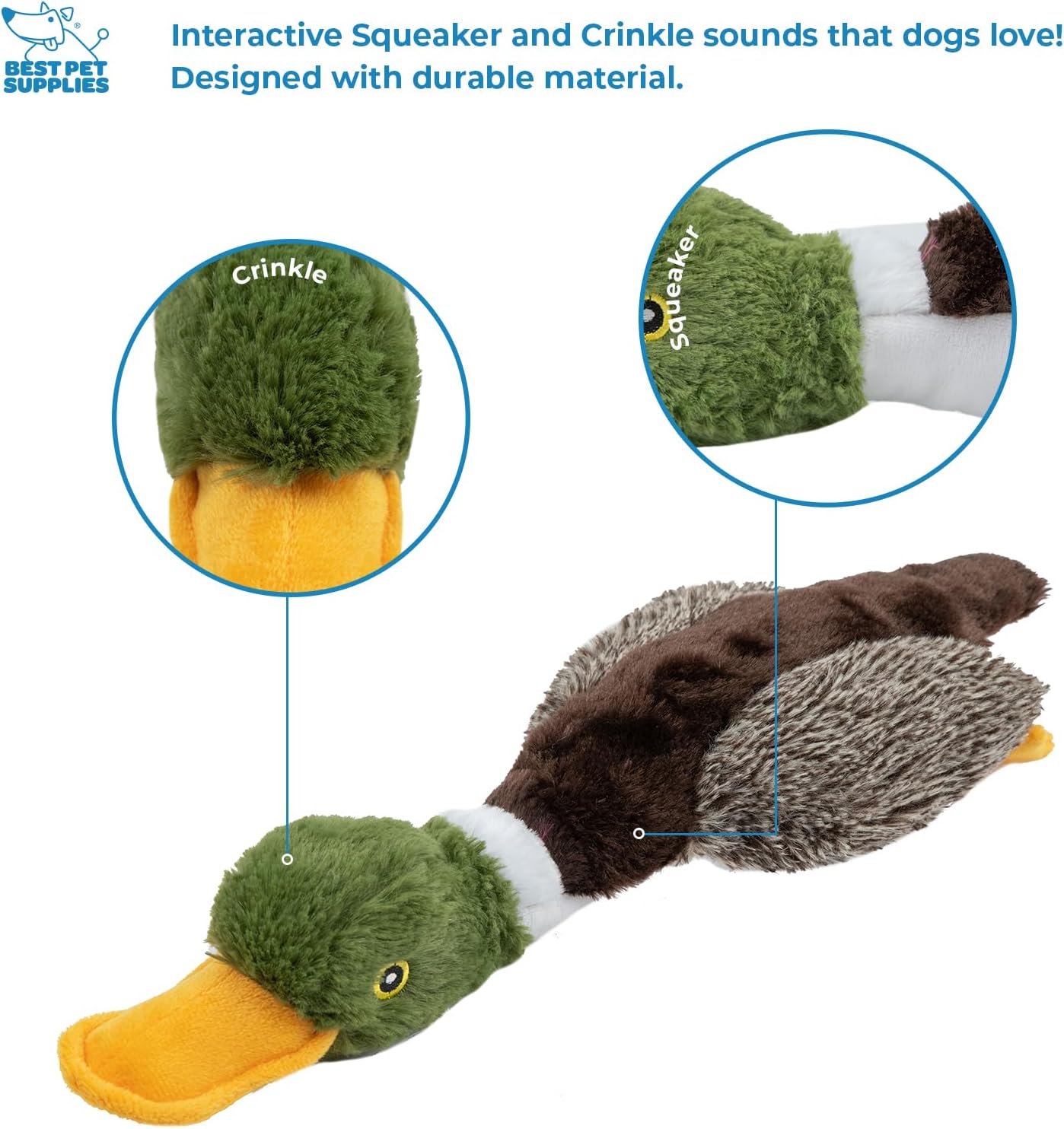 Best Pet Supplies Interactive Squeaky Dog Chew Toy, Ideal Dog Toys for Chewers, Small, Medium & Large Dogs, and Fetch Lovers - Mallard Duck (Brown), Large