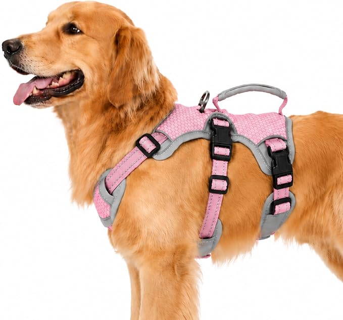 Escape Proof Dog Harness, Dachshund Harness, Reflective Dog Harness with Handle, Durable,Adjustable Vest for Small Medium Large Dogs Walking, Training, and Running Gear (Pink,L)