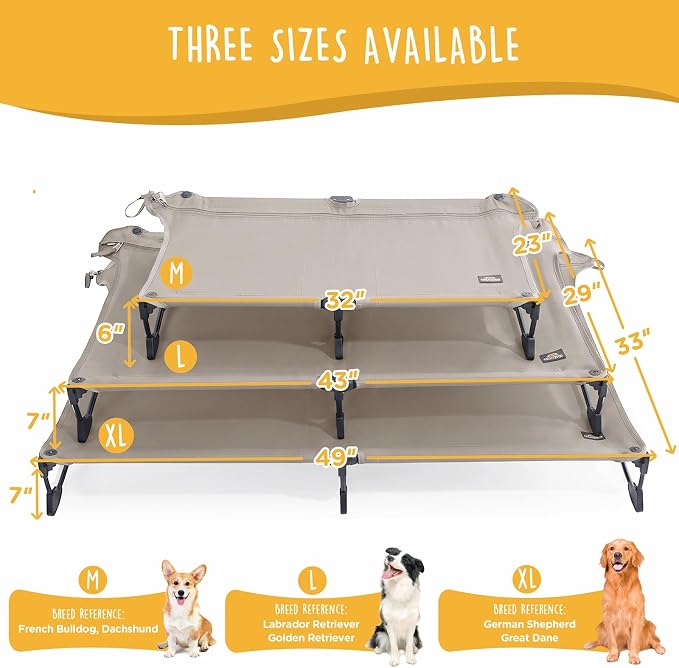 Upgraded Non-Slip Daisy Cot, XL Foldable Elevated Dog Bed, Portable Raised Outdoor Folding Dog Cot for Camping/Home, Chew Proof Waterproof Heavy Duty Up to 160 Lbs, Brown, 49"x 33"