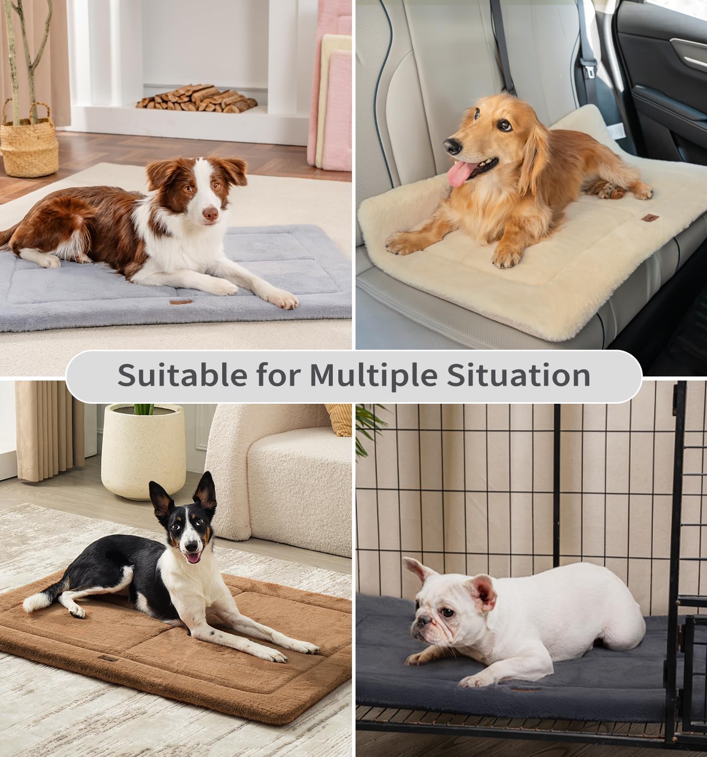 MADE 4 PETS Dog Crate Pad Bed for Medium Large Dogs, Washable & Reversible, Anti-Slip Kennel Mat for Cozy Sleeping, Soft Fluffy Dog Bed for Indoor & Outdoor Use, 35"x23", Dark Gray