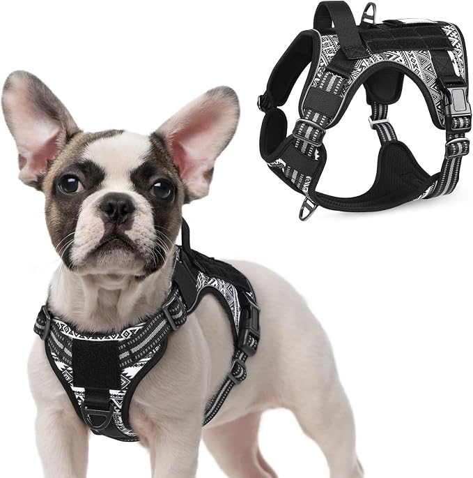 rabbitgoo Tactical Dog Harness for Small, No Pull Military Service Vest | Molle & Handle, Heavy Duty, Adjustable, Reflective Straps, Easy Control for Training Walking, B&W Geometric, Small