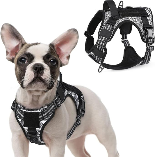 rabbitgoo Tactical Dog Harness for Small, No Pull Military Service Vest | Molle & Handle, Heavy Duty, Adjustable, Reflective Straps, Easy Control for Training Walking, B&W Geometric, Small