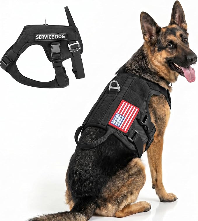 FAYOGOO Tactical Dog Harness for Large Medium Breed - Mesh Breathable Dog Harness Escape Proof with Handle - No Pull Military Service Dog Vest with Removable Patches for Walking,Training,Hiking