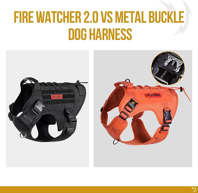 OneTigris Dog Harness Vest with Handle, Military Dog Harness for Large Medium Dogs,FIRE Watcher 2.0 No-Pull Service Dog Vest,Adjustable Dog Vest Harness for Walking Hiking Training(L,Orange)