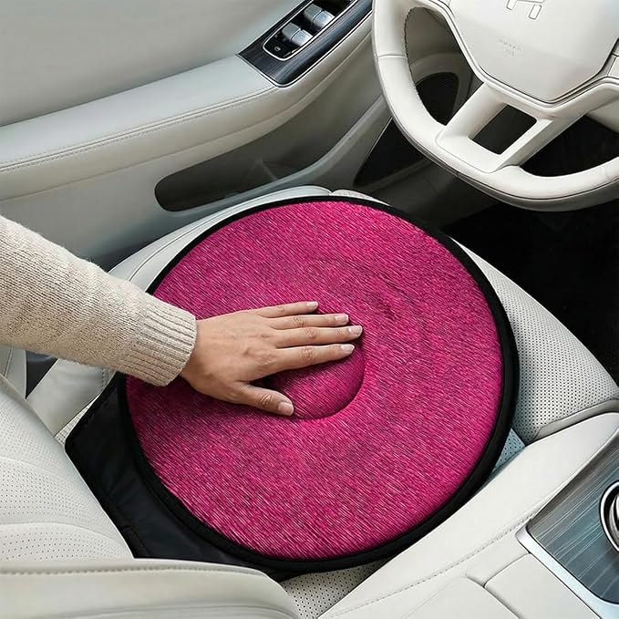 360 Degree Swivel Car Seat Cushion, Round Rotating Non Slip Vehicle Chair Pad for Elderly Support, Portable Removable Automotive Seat Assist Pad, Universal for Sedan RV Truck (Wine Red)