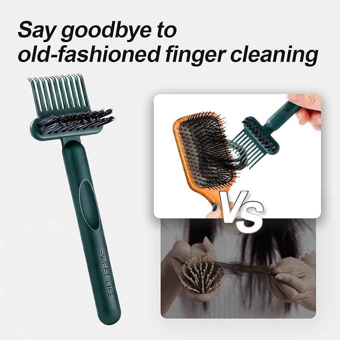 Hair Brush Comb Cleaning Tool Comb,2-in-1 Hair Brush Cleaner Tool, Portable Remover Rake for Removing Hair Dust, Home and Salon Use (Sage Green)
