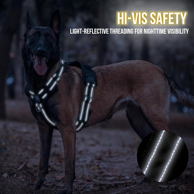 OneTigris Soft Padding No Pull Dog Vest Harness for Medium and Large Dogs | High-tensile Nylon, Adjustable, Reflective, 1 Handle, 3 D-rings, Lightweight, Tough, Easy on/off Tactical Dog Harness