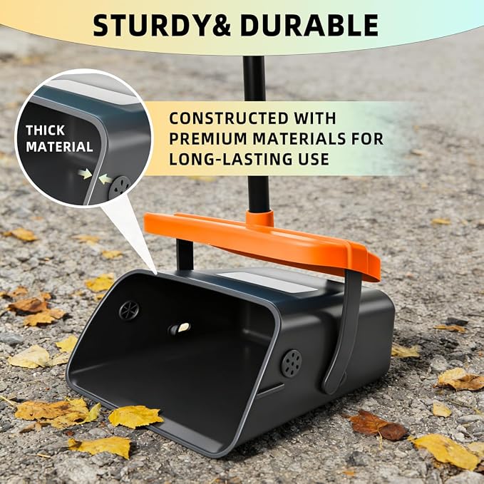 46" Pooper Scooper Swivel Bin & Rake for Large Small Dogs with Bag Attachment, Long Handle Poop Scooper with Lid for Yard (Orange)