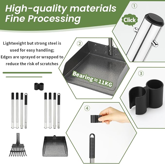 T2Y Dog Pooper Scooper for Multi-Dog Family, Long Handle Rake & Large Tray | 48" Tall No-Bend | 9.4'' Large Tray | Stainless Steel | Adjustable | Works on Grass, Gravel & Dirt | Easy to Install