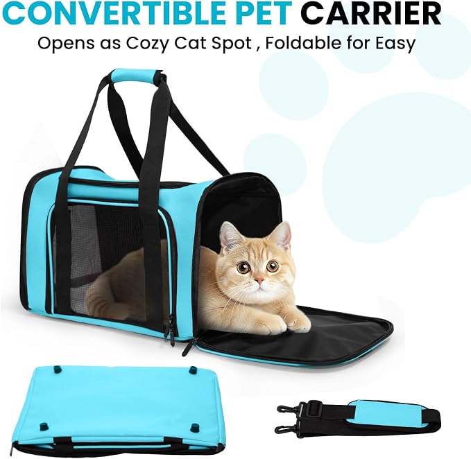 Soft-Sided Cat Carrier Expandable Pet Carrier Airline Approved Mesh Travel Carrier Up to 22lbs for Cats Small Dogs Collapsible Escape-Proof with Shoulder Strap Washable (20x13x13 Blue)