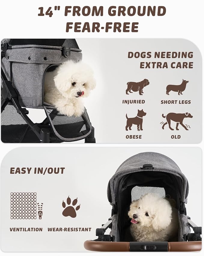 HITTITE Pet Stroller with Weatherproof Cover, All-Terrain 4-Wheel Cat & Dog Stroller with Adjustable Canopy, Foldable Dog Strollers with Storage Basket for Small to Medium Dogs Up to 55 lbs.