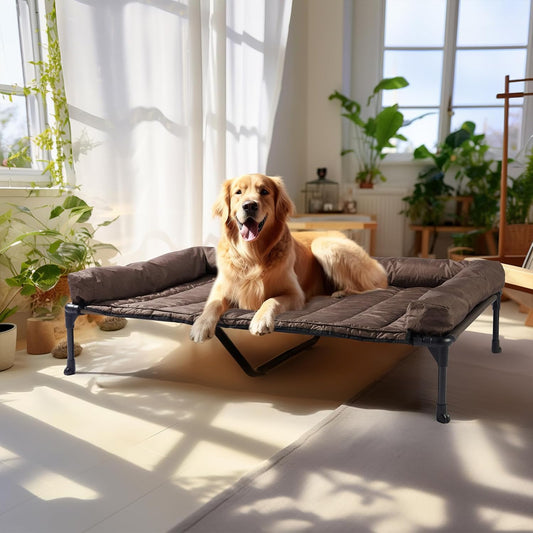 Veehoo Cooling Elevated Dog Bed Add Removable Waterproof Bolster Cushion Mat, Raised Pet Cot with Breathable Teslin Mesh, No-Slip Feet, Dog Sofa Bed for Indoor Outdoor, XLarge, Brown CWC2331B