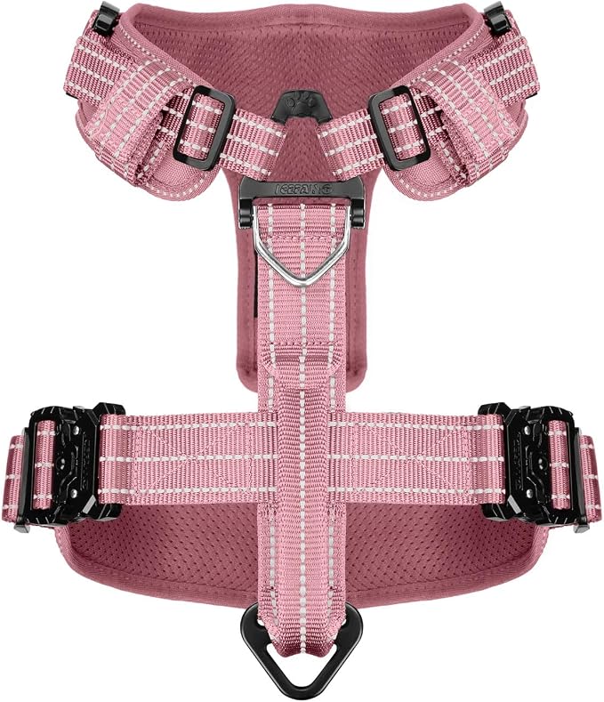 ICEFANG Dog Halter Harness with Metal Buckles,Dog Strap Vest for Large Dogs | Control Handle,Summer-Cooling,Reflective,Front Hook,Adjustable,Soft Padded,No Pull,Pink,Large