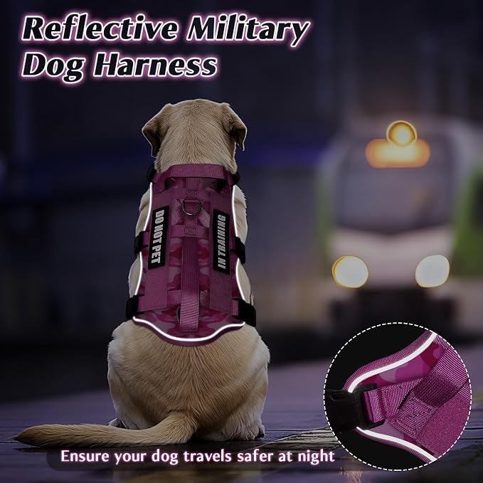 Escape Proof Dog Harness with Double Handle+4 Removable Patches | Service Working Molle Harness with Double Handle for Large Dogs, Tactical Pet Reflective Vest for Walking Hiking Hunting