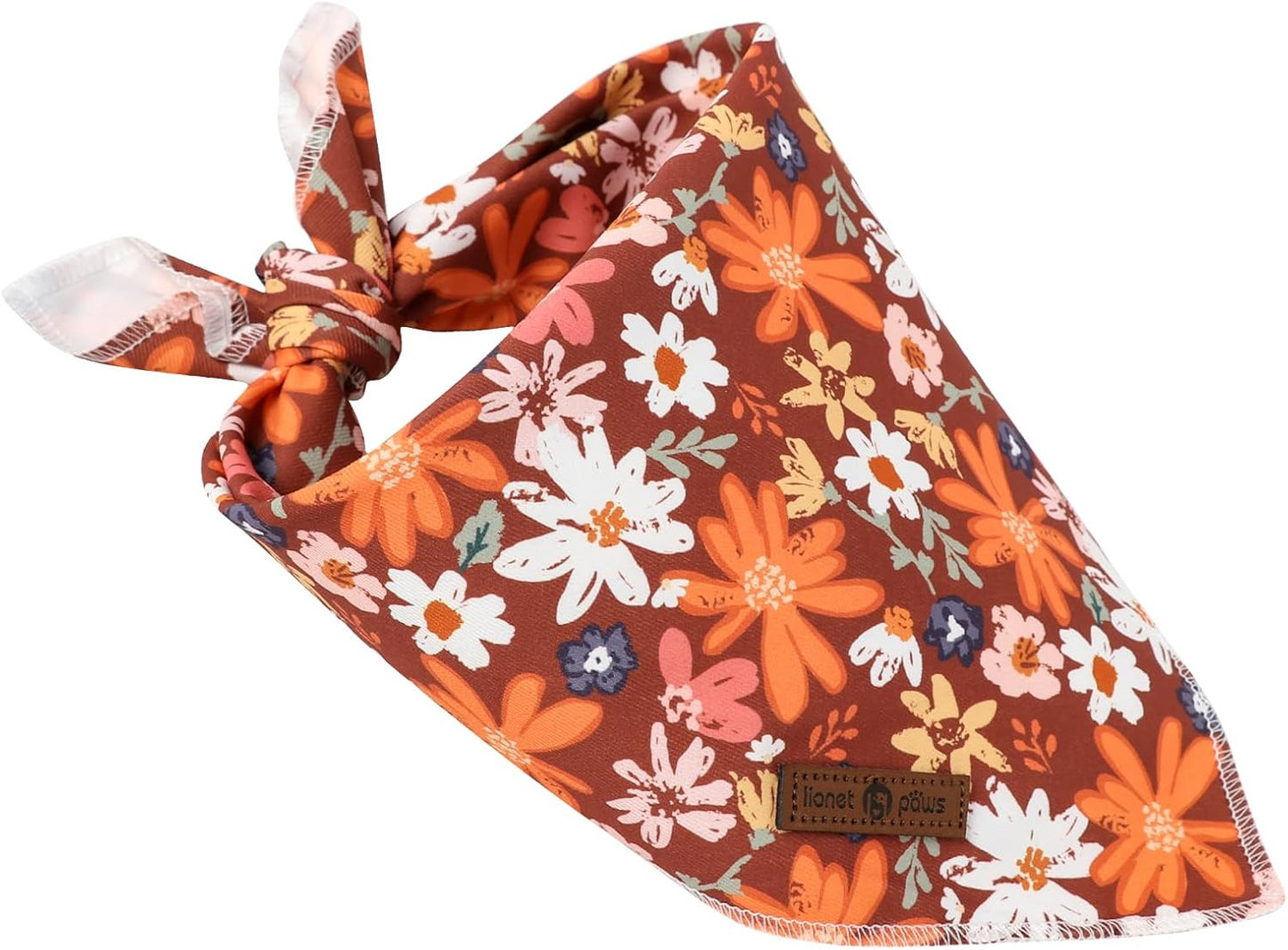 Lionet Paws Fall Dog Bandana Washable Cotton Brown Handkerchief Scarf Triangle Floral Oxalis Bandana for Small Medium Dogs Girl Boy