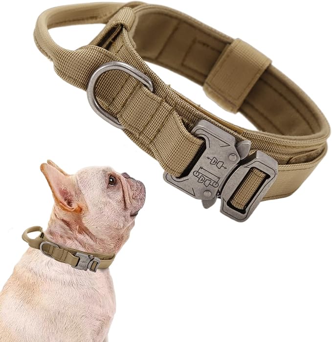 Tactical Dog Collar Adjustable Military Nylon Dog Collar with Control Handle and Heavy Duty Metal Buckle for Medium and Large Dogs (Brown,S)