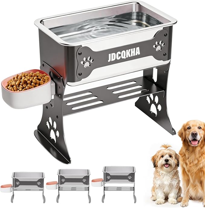 3 Gallon Elevated Dog Bowl Large Breed Raised Dog Water Bowl Stand,3 Height Adjustable Stainless Steel Pet Feeder Station with Anti-Slip Mat,Black Pet Bowl for Relief Joint Pressure,Easy Clean
