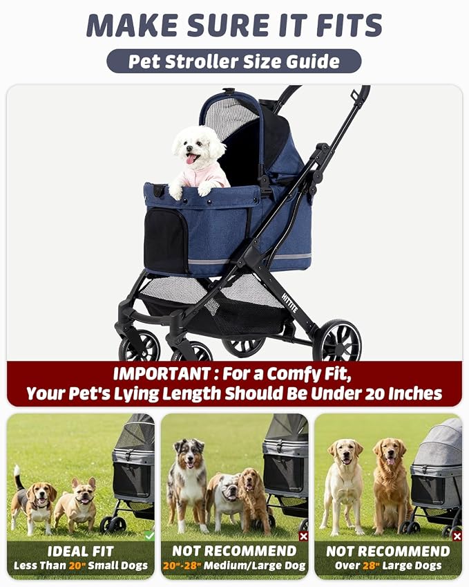 HITTITE Pet Stroller with Weatherproof Cover, All-Terrain 4-Wheel Cat & Dog Stroller with Adjustable Canopy, Foldable Dog Strollers with Storage Basket for Small to Medium Dogs Up to 55 lbs.