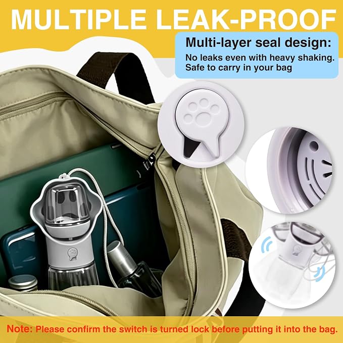 Dog Water Bottle with Food Container, Portable Pet Dispenser, Leak Proof, Hiking, Puppy Travel, Outdoor Activities(18.6 fl.oz/550ml, White)