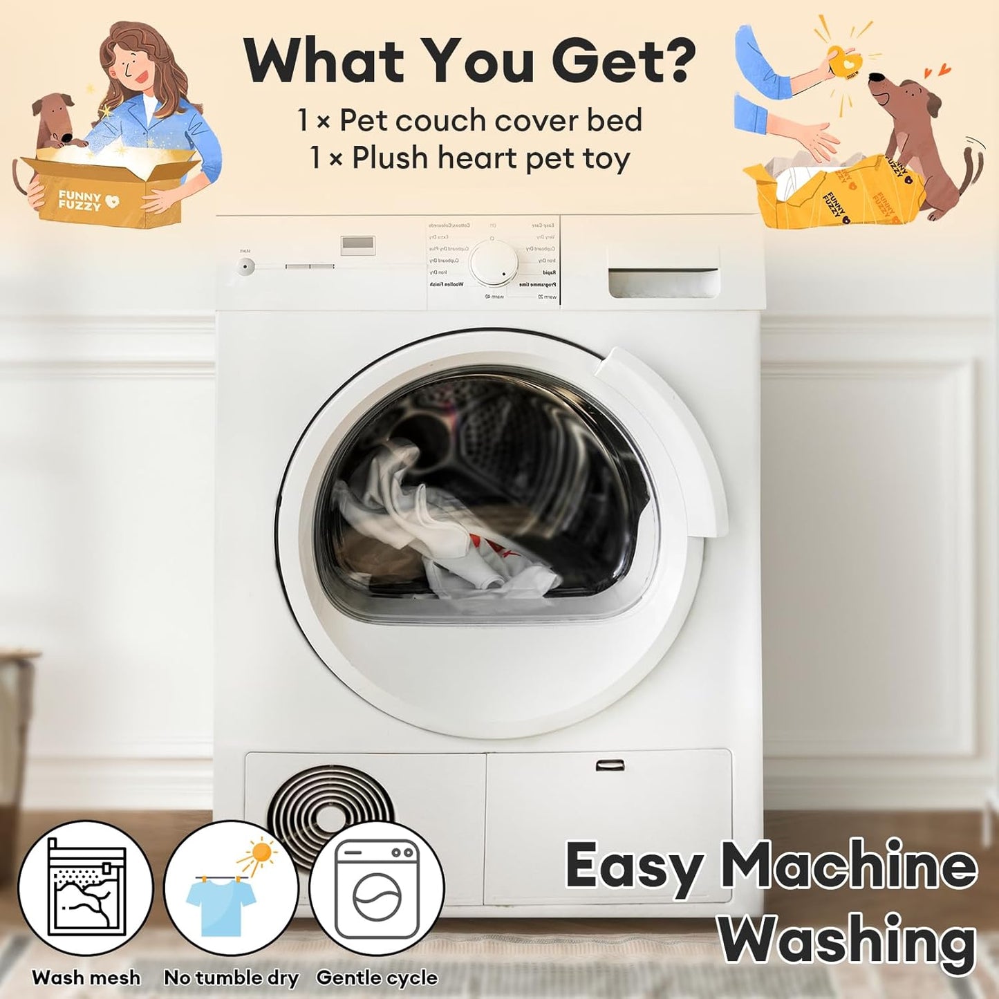 FUNNY FUZZY Pet Fluffy Fuzzy Calming Dog Couch Bed Sofa Protector Washable Pets Mat for Large Medium Small Dogs and Cats (Tie-dye Grey,37.4 × 33.46 × 6.3 in)