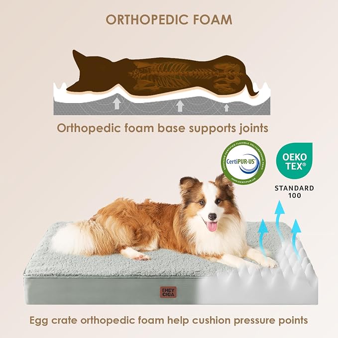 EHEYCIGA Orthopedic Dog Bed Medium with Removable Washable Cover, 30x20 | Egg Crate Foam Support, Durable Oxford fabric, Non-Slip Bottom, Machine Washable, Soft Waterproof Plush Pet Bed Mat For Crate