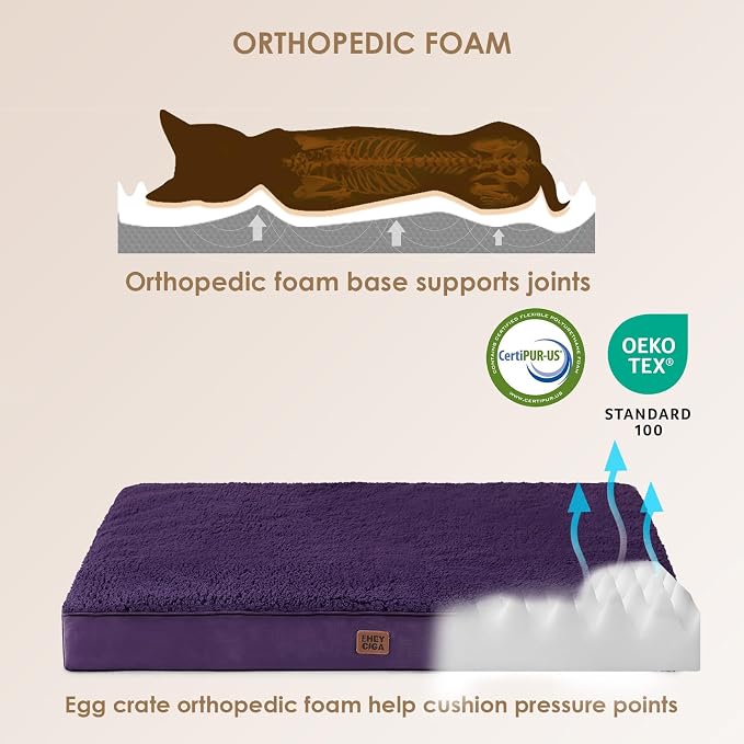 EHEYCIGA Orthopedic Dog Bed Large with Removable Washable Cover, 35x23 | Egg Crate Foam Support, Durable Oxford fabric, Non-Slip Bottom, Machine Washable, Soft Waterproof Plush Pet Bed Mat For Crate