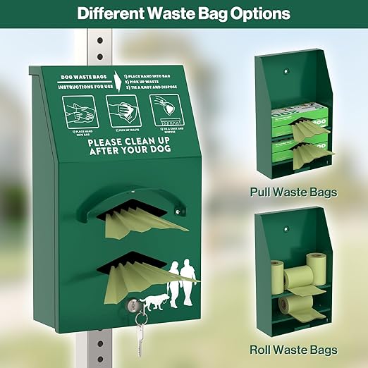 POCHAR Aluminum Outdoor Dog Bag Dispenser with Pick Up Sign for Pet Waste | Rust-Proof Wall-Mounted Poop Bag Dispenser for Dog Waste, Includes Lock & Mounting Hardware