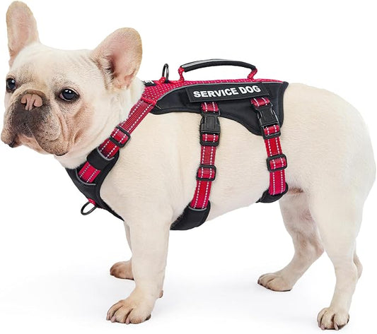 Service Dog Vest Harness, Escape Proof Harness with 6 Patches, No-Pull, Reflective Harness with Handle, Adjustable for Small to Large Dogs, for Training and Hiking (Red, M)