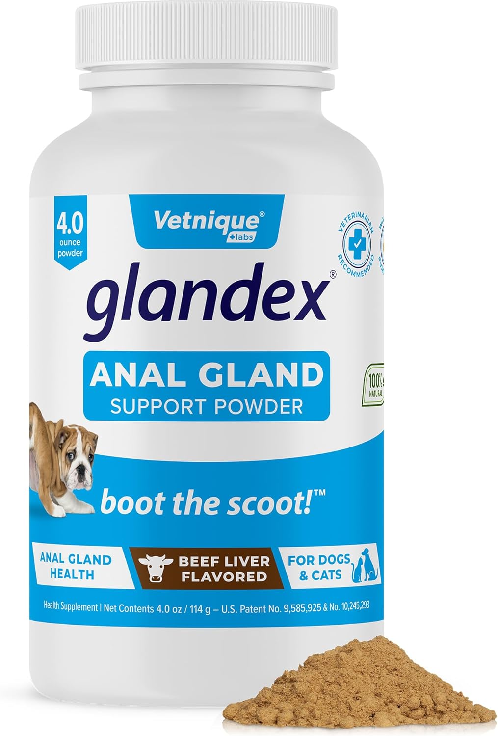 Vetnique Labs Glandex Dog Fiber Supplement Powder for Anal Glands with Pumpkin, Digestive Enzymes & Dog Probiotics for Digestive Health - Vet Recommended - Boot The Scoot (Beef Liver, 4.0oz Powder)