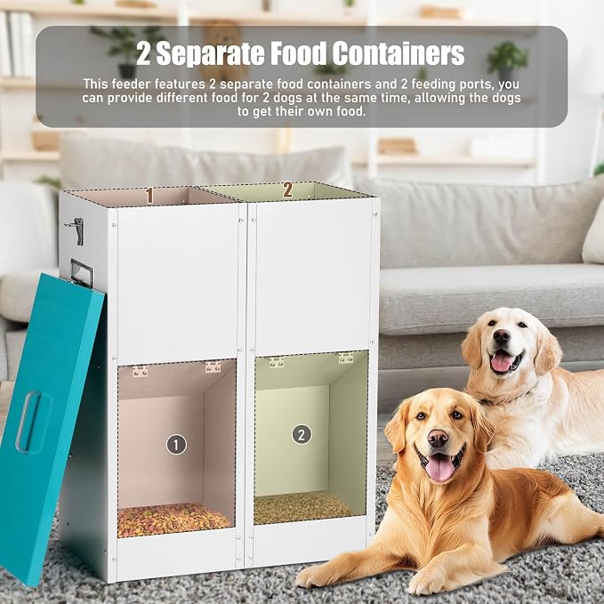46Lb Gravity Automatic Dog Feeder for 2 Dogs, No Assembly Required | Galvanized Metal Self Feeding Dog Food Dispenser, Double Pet Feeder for Outdoor and Indoor Use