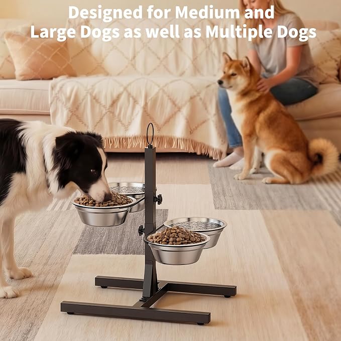 Elevated Dog Bowls with 2 Feeding Platforms for Medium/Large/Multi-Dogs, 6-17.5” Any-Height Adjustable Tall Feeding Station, Raised Food and Water Bowl Stand, 4 * 41oz Bowl