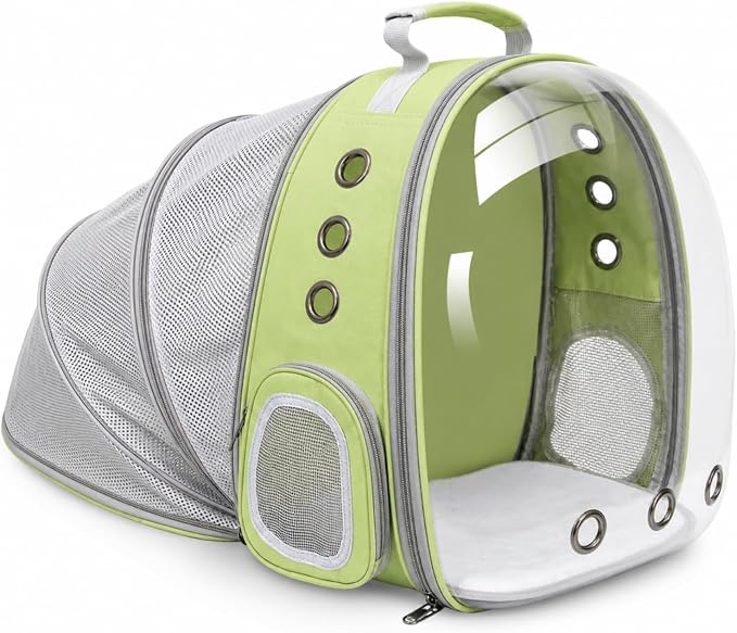 Expandable Cat Carrier Backpack for Cats & Dogs, Bubble Window Pet Travel Backpack with Breathable Mesh, Anti-Collapse Structure, Side Door, Safety Leash, for Vet Visits, Hiking, Outdoor, Light Green