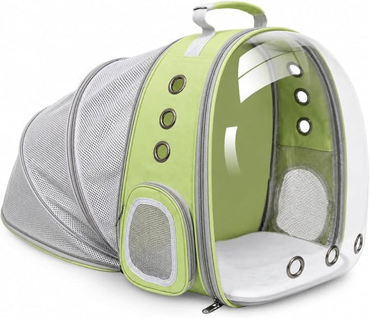 Expandable Cat Carrier Backpack for Cats & Dogs, Bubble Window Pet Travel Backpack with Breathable Mesh, Anti-Collapse Structure, Side Door, Safety Leash, for Vet Visits, Hiking, Outdoor, Light Green