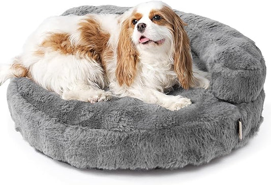 EHEYCIGA Soft Cat Couch Bed for Indoor Cats, Fluffy Small Dog Bed with Removable Washable Cover, Bolster Pet Sofa, Waterproof and Non-Slip, 23" x 23"x 7", Grey