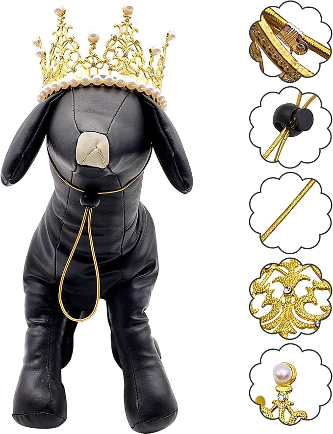 PET SHOW 2pcs Large Dog Crown Headband Sheep Big Pet Hat for Birthday Party Silver Gold Rhinestone Faux Pearl Crown for Pets Wedding Hair Accessories Photo Prop Costume