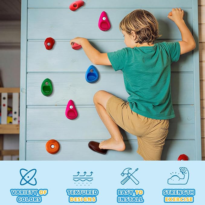 32 PCS Rock Climbing Wall for Kids,Rock Wall Climbing Holds,Adults Climbing Wall Grip Kits Holds Up to 230 lbs for Outdoor Indoor Home Playground Climbing Wall Holds