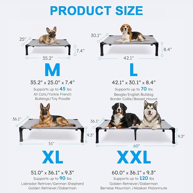 Elevated Dog Bed Raised Cooling Dog Cot for Large Dogs, Portable Indoor & Outdoor Pet Bed with No-Slip Feets Breathable Mesh Pet Bed for Camping Outdoor